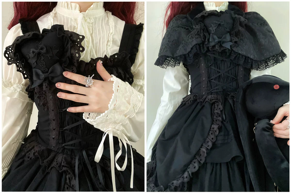 Cotton Gothic Lolita Long JSK, Drawn-up Hem 45213:841008
