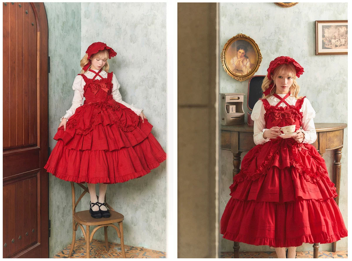 Cotton Gothic Lolita Long JSK, Drawn-up Hem 45213:841090