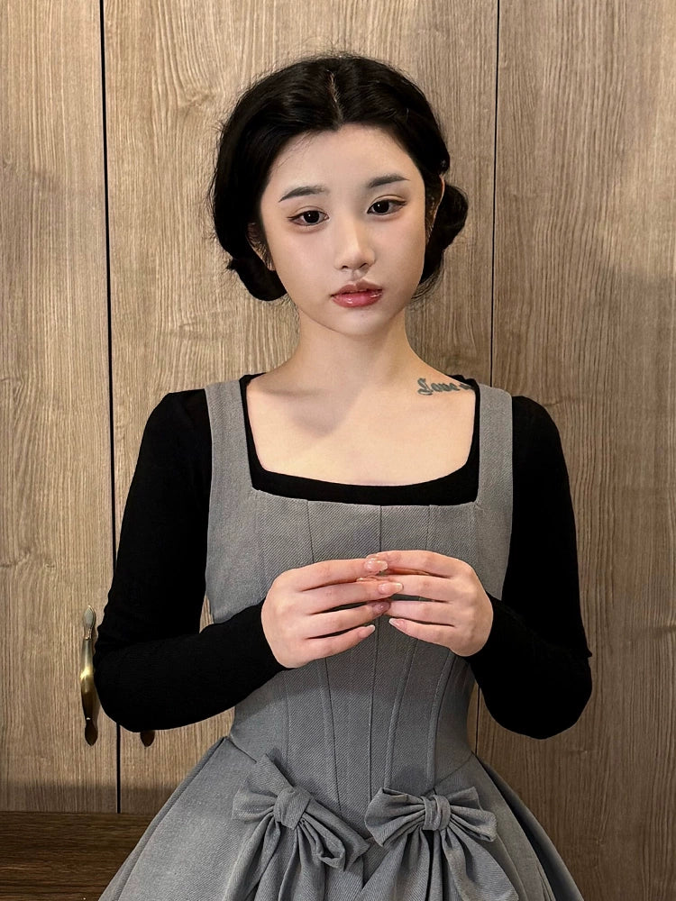 Sweet Wood - Classic Lolita Sweater Wool Lolita Inner wear Square neckline black sweater only M