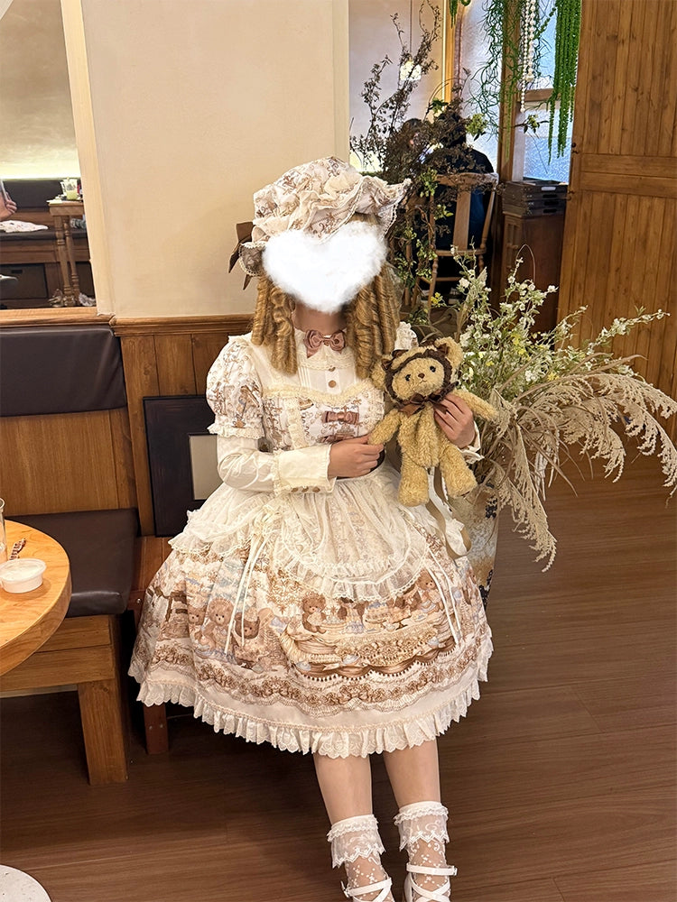 Wendy's Wardrobe - Macaron Bear - Cotton Kawaii Lolita Dress Suit, Bear & Dessert Print