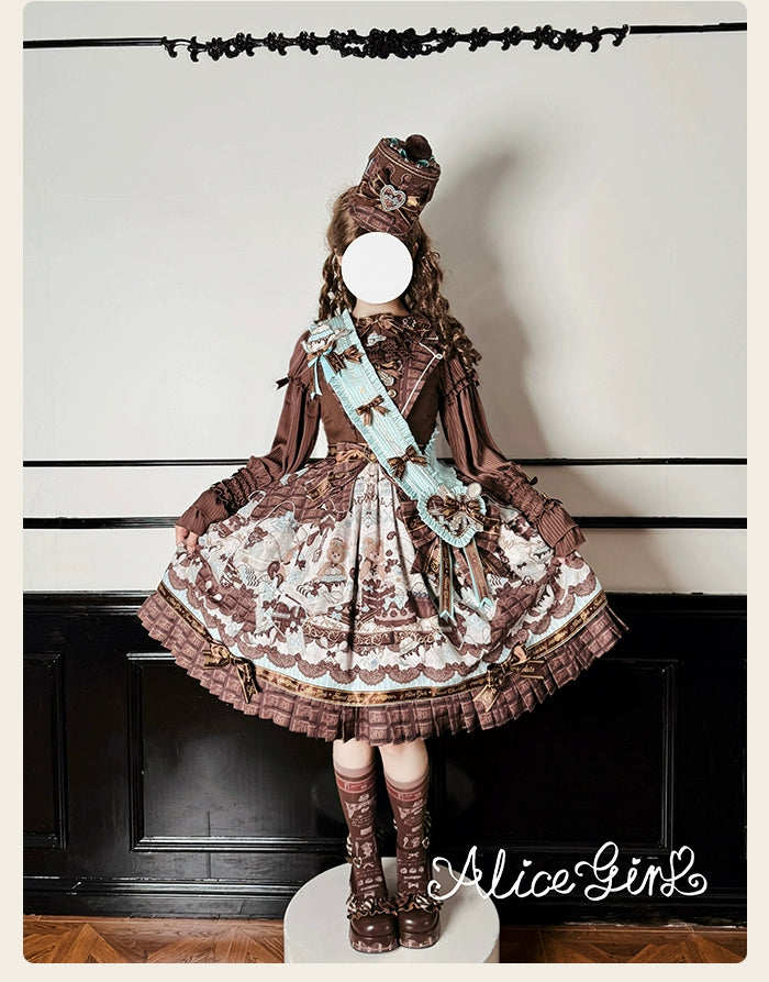 Alice Girl - Bear Chocolate Bar - Kawaii Lolita JSK & Salopette Dress 43851:787045