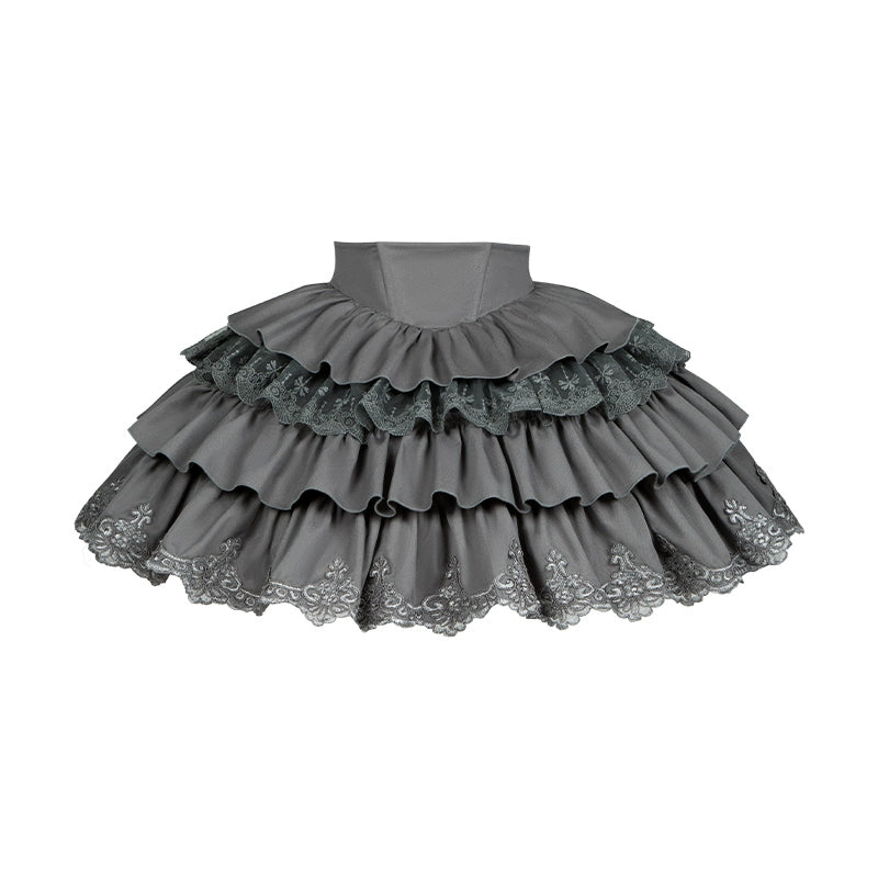 With PUJI - Night Feast - Gothic Lolita Suit Ouji Lolita Tailcoat Tiered Skirt Shorts Skirt Only S