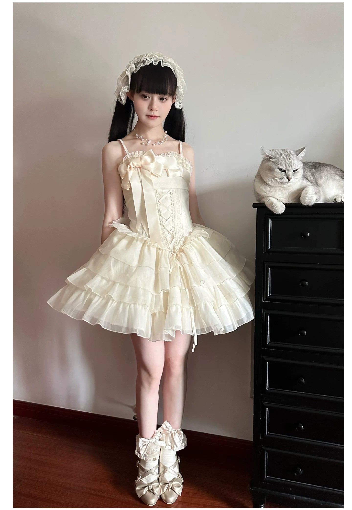 MistKiss Lily - Classic Lolita Tiered Hem JSK Dress, Fishbone Waist 45318:853820