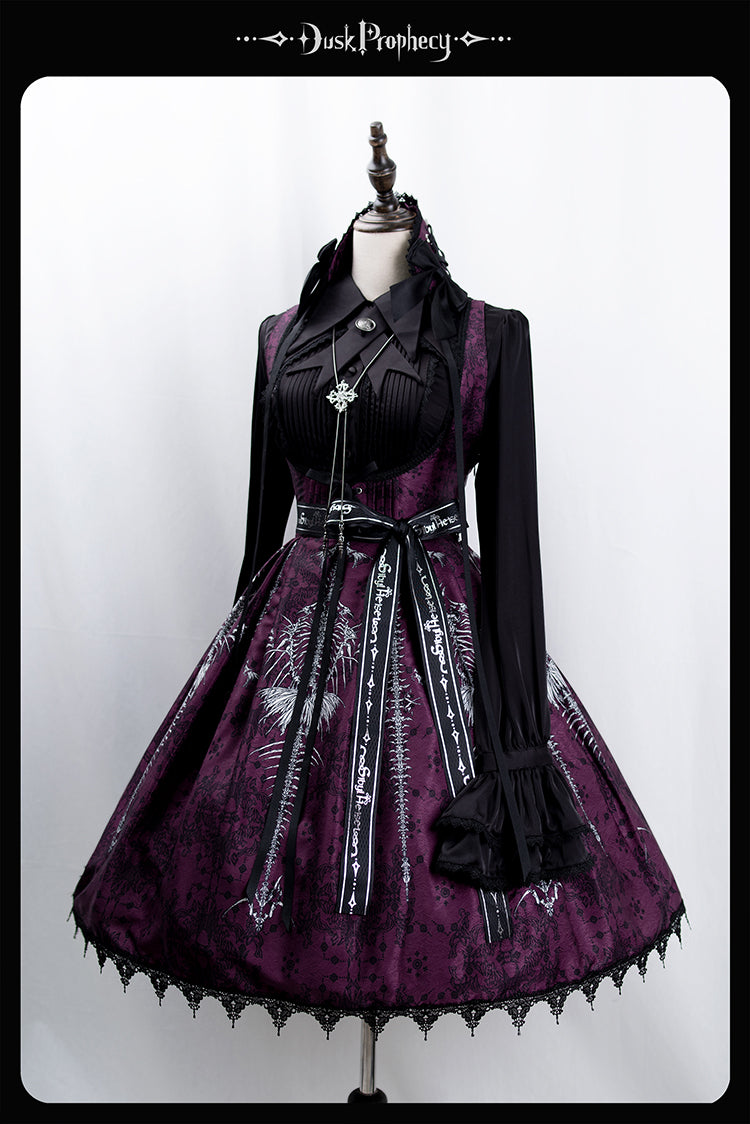 DuskProphecy - Coccyx - Elegant Lolita Dress High Waist Fishbone Print JSK Set (L M S) 34722:466638