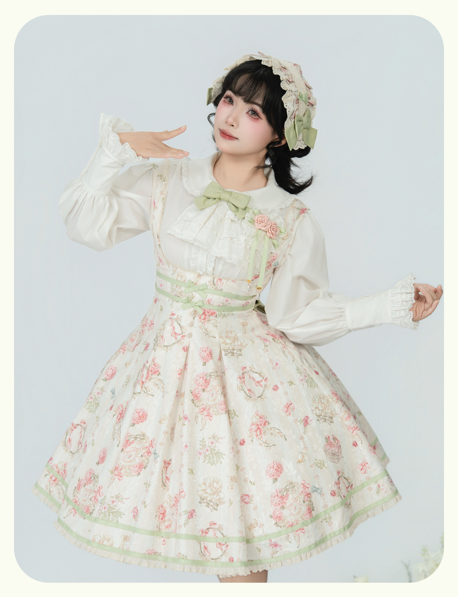 Hydrangea Tea Party - Classic Lolita Bust Supporting JSK, Mutton Sleeve Shirt