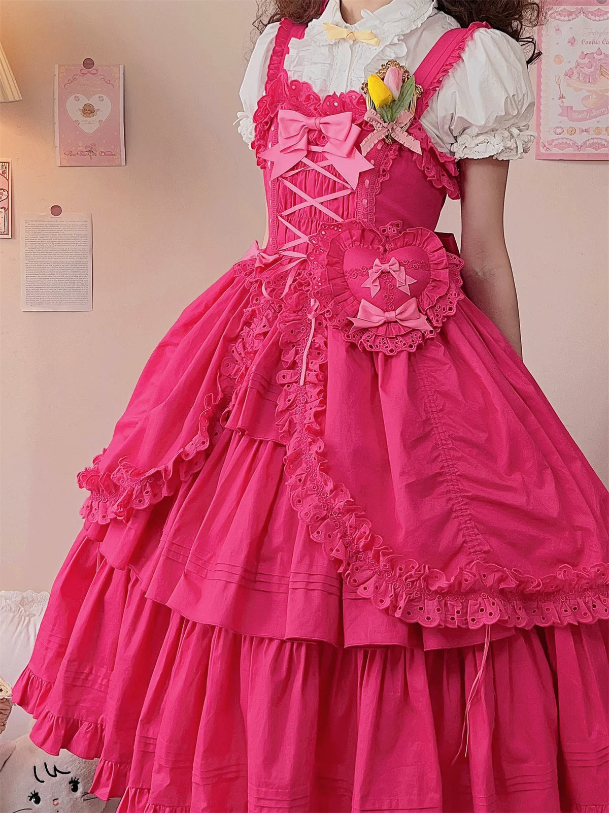 Cotton Gothic Lolita Long JSK, Drawn-up Hem 45213:841060
