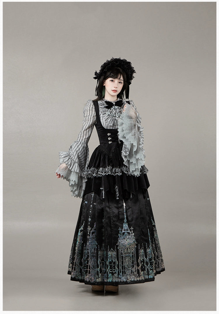 With PUJI - Letter and Poetry · Raven's Night Song - Oriental Aesthetics Gothic Lolita Dress Set 43907:788825