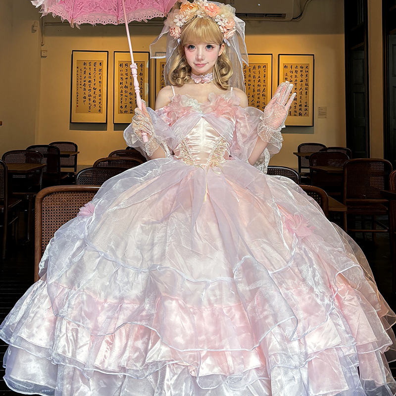 Daydream Whisper - Misty Rose Sea - Plus Size Wedding Lolita JSK with Puffy Tiered Skirt