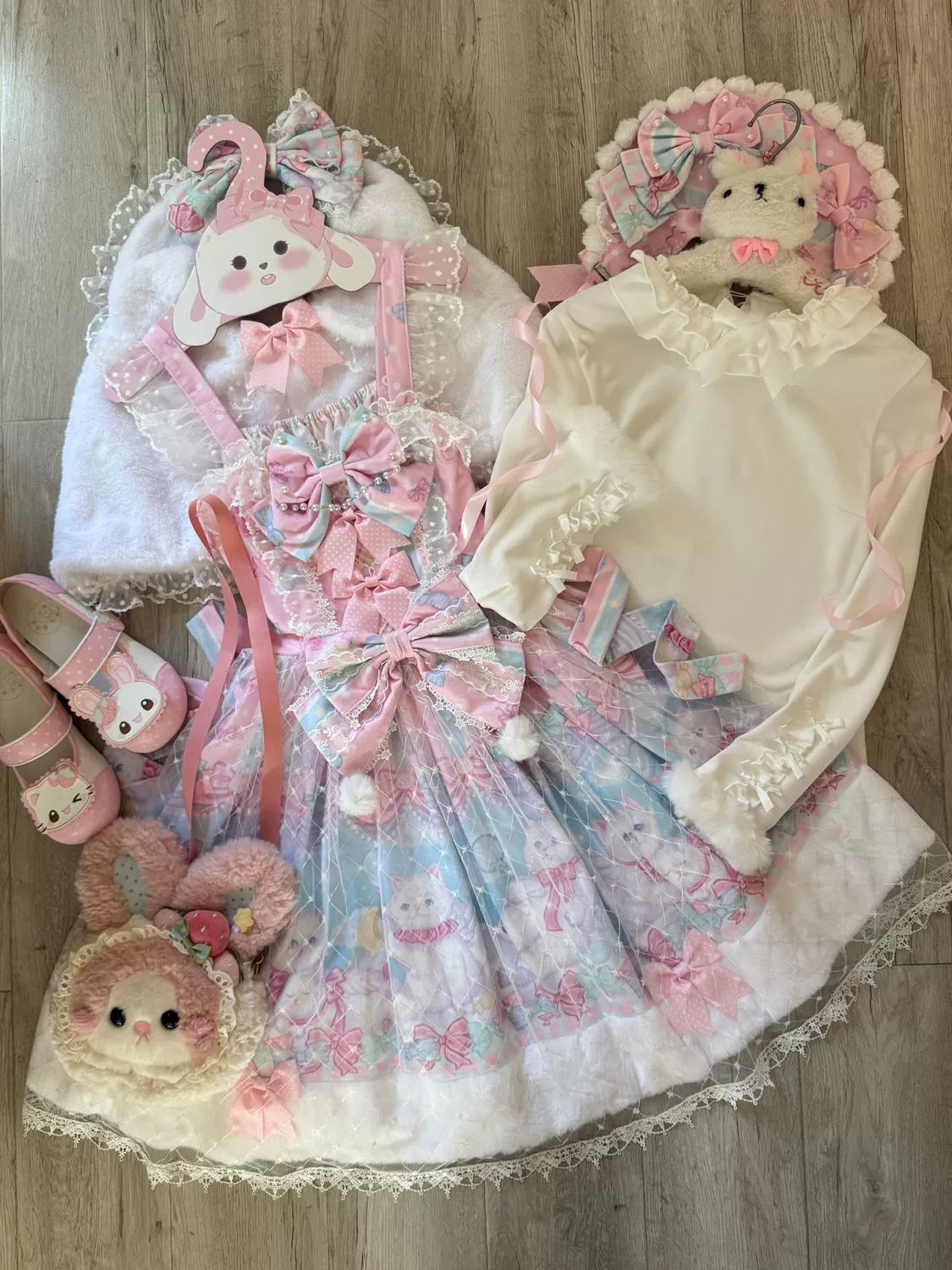 Hanguliang - Candy Mary Cat - Fluffy Sweet Lolita JSK Dress, Kitten Print