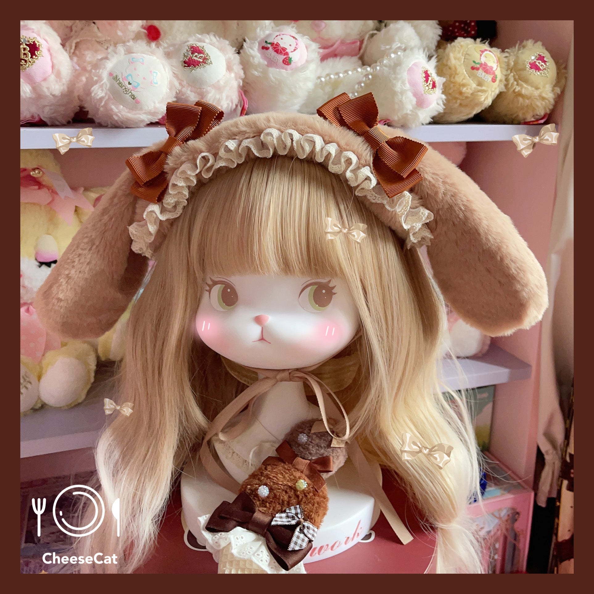Cheese Cat - Fluffy Lop-Eared Bunny Sweet Lolita Hairband Coffee Hairband- without Bow