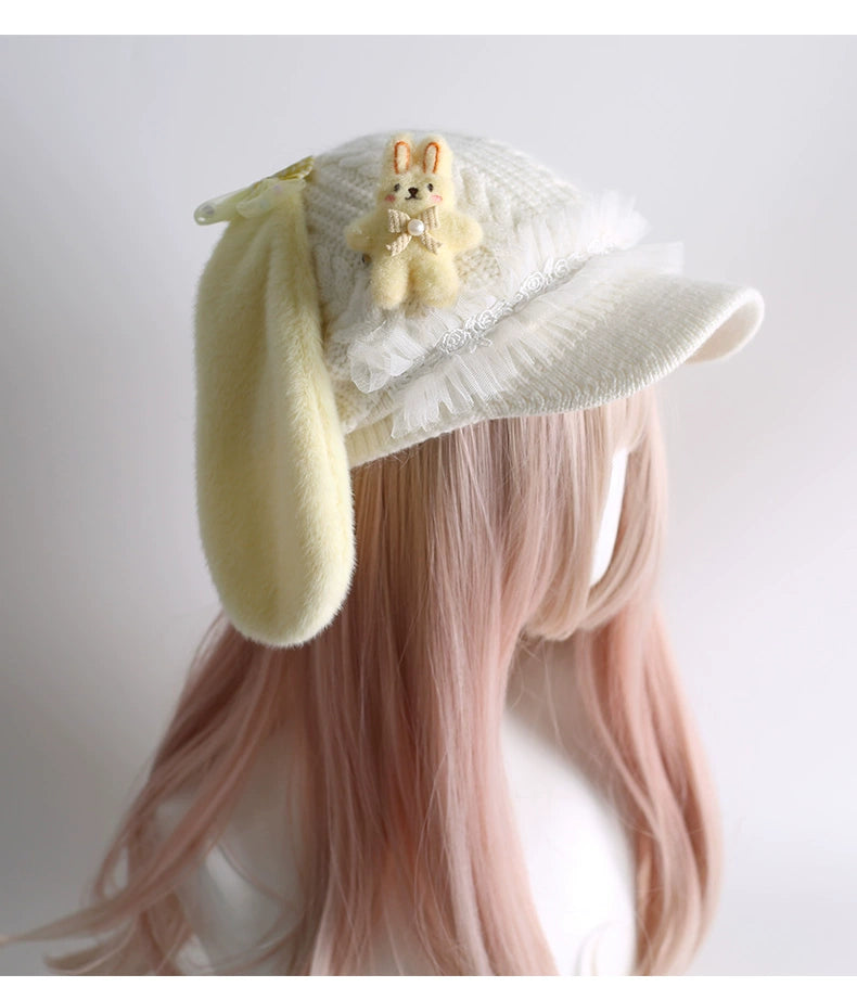 Xiaogui - Kawaii Lolita Baseball Cap Winter Plush Hat with Bunny Ears