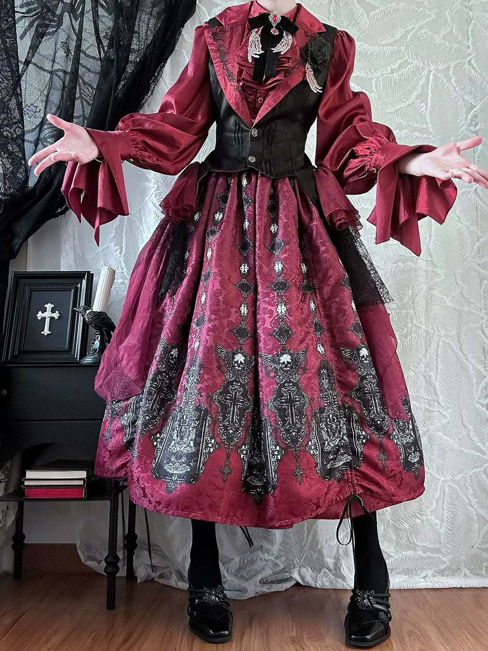 Moonnight Return - Gothic Lolita Long Vest, Embroidered Collar 44582:813813