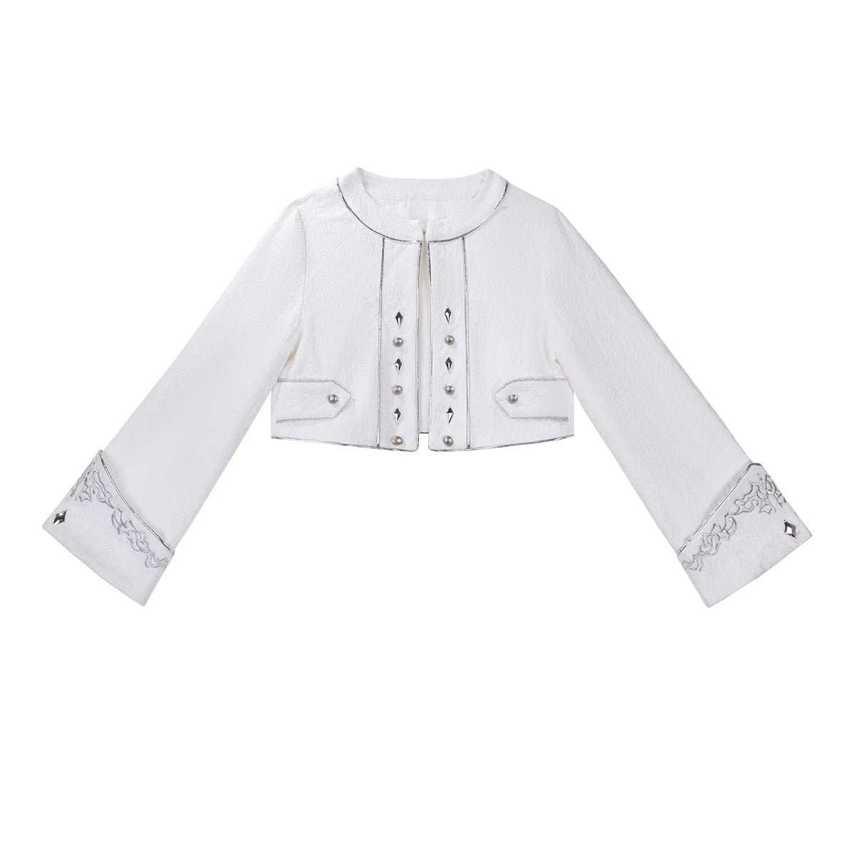 Silver Covenant - White Ouji Lolita Embroidery Coat and Shorts Set with Cross Coat Only S