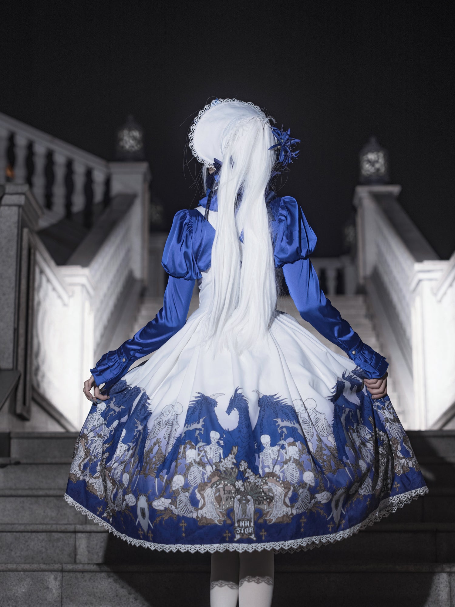 Nn Star - Dragonbone Lily - Dragon Skeleton Print Gothic Lolita Bust-supporting JSK and BNT 42664:748585