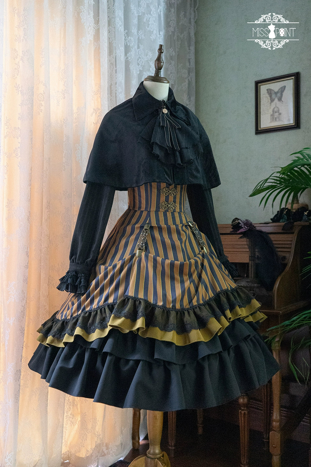 (Buyforme)Miss Point~Customized Lolita Elegant Striped High Waisted Fishbone SK 21544:312594