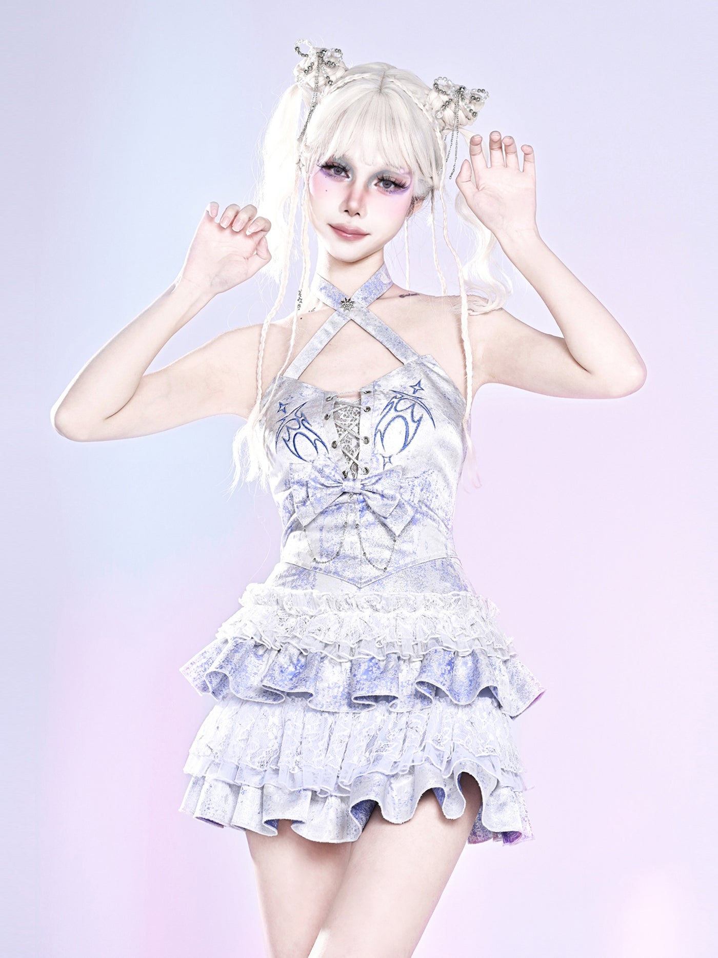 Virtual~Sexy Lolita Halter Neckline Blue-white Corset   