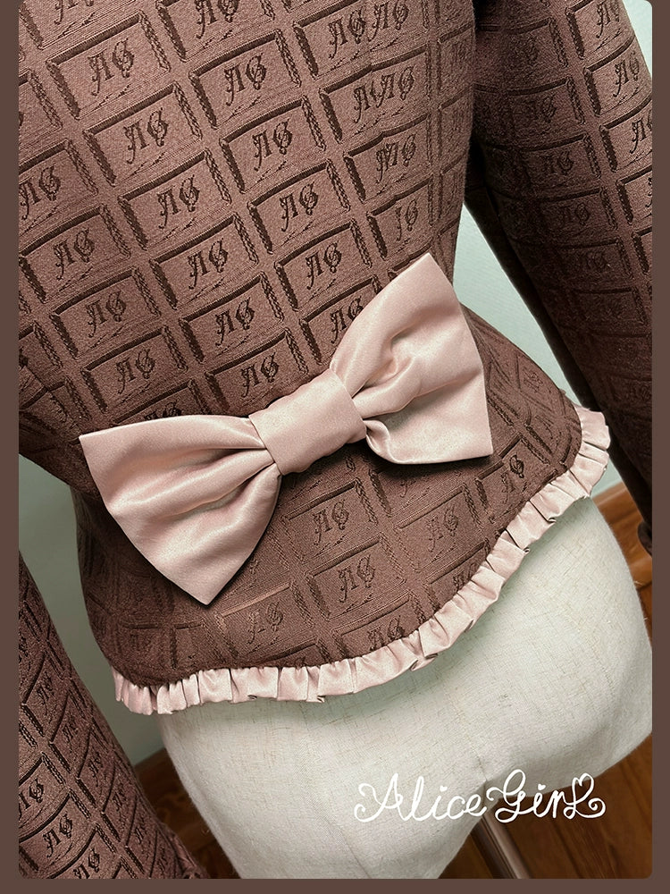 Alice Girl - Bear Chocolate Slab - Classic Lolita Slim Fit Jacket Coat, Lapel Collar 44310:803994