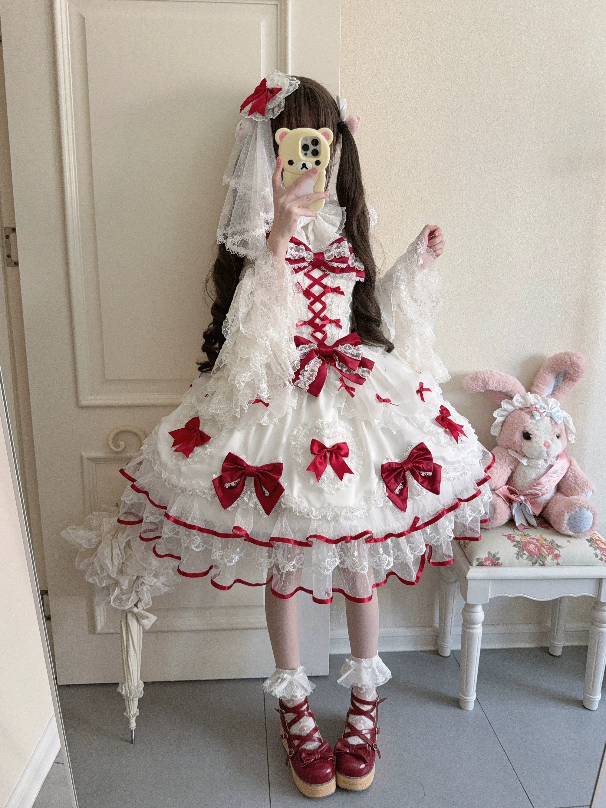 Sugar Girl - Velvet Sweetheart - Doll-like Sweet Lolita Jumper Dress, Bow Accents 44021:792739