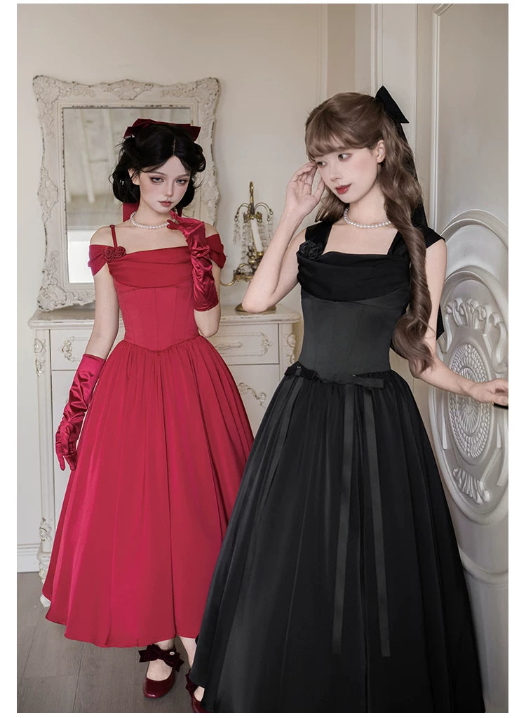 For Beloved - Classic Lolita Satin JSK Dress Set, Fishbone Waist