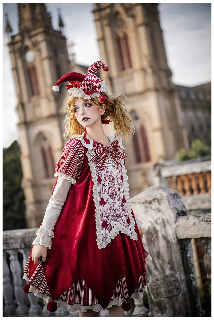 Puppet Mask - Clown Inspired Gothic Lolita OP Dress, Loose Fit 44409:807132