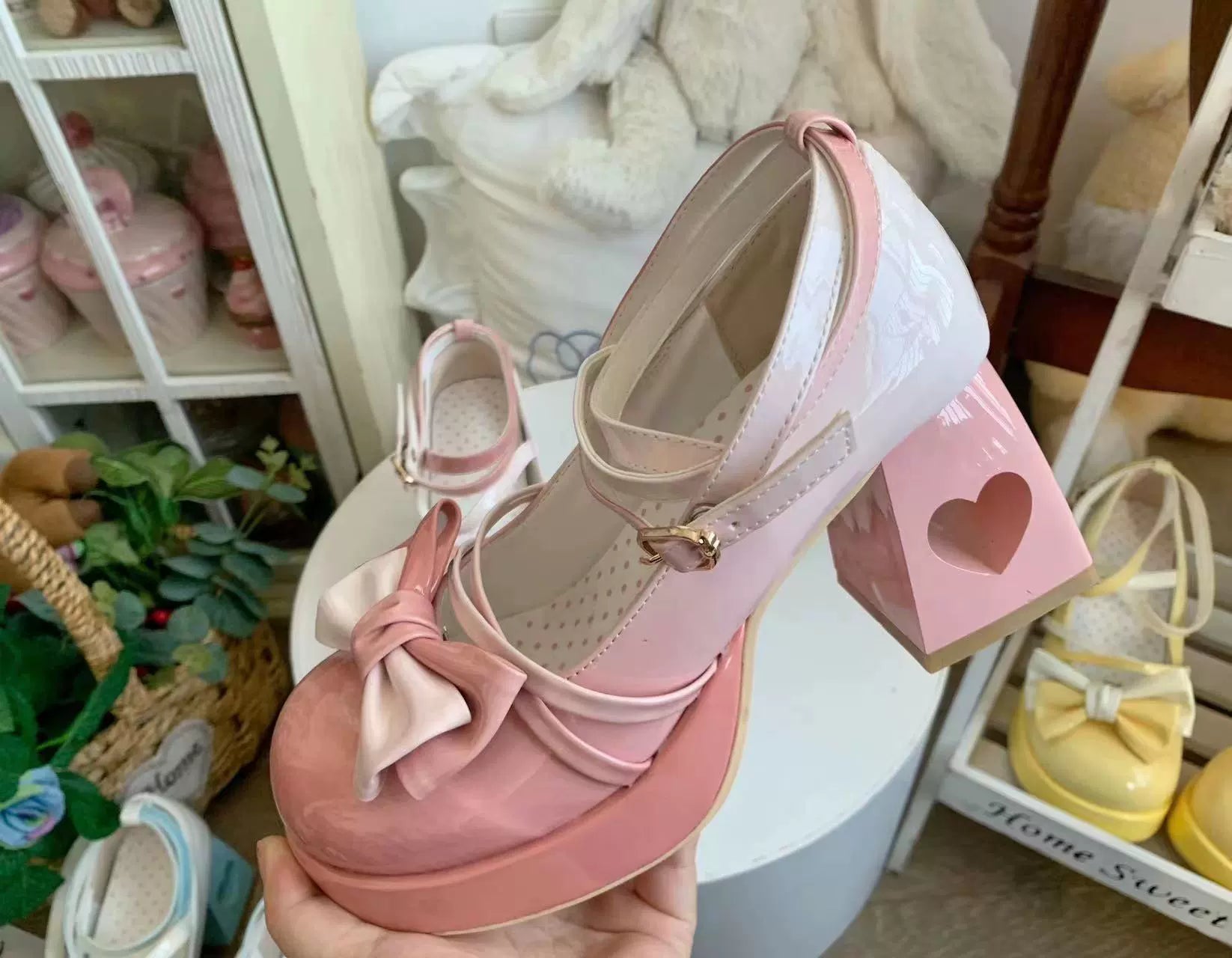 A Can of Cocoa - Heart Function - Sweet Lolita Shoes Gradient Color High Heels 34 Pink