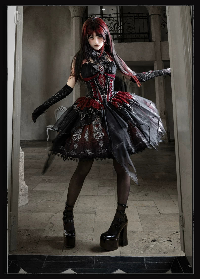 Bone Dragon - Gothic Lolita Corset JSK Dress Set with Embroidery 45654:856867