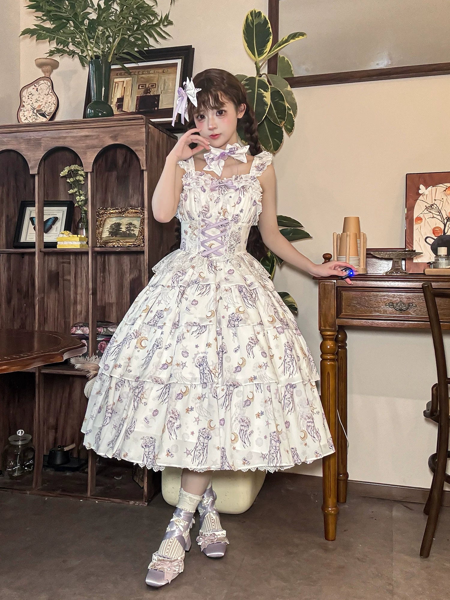 Starry Jellyfish - Printed Classic Lolita JSK Dress, Short Sleeve OP