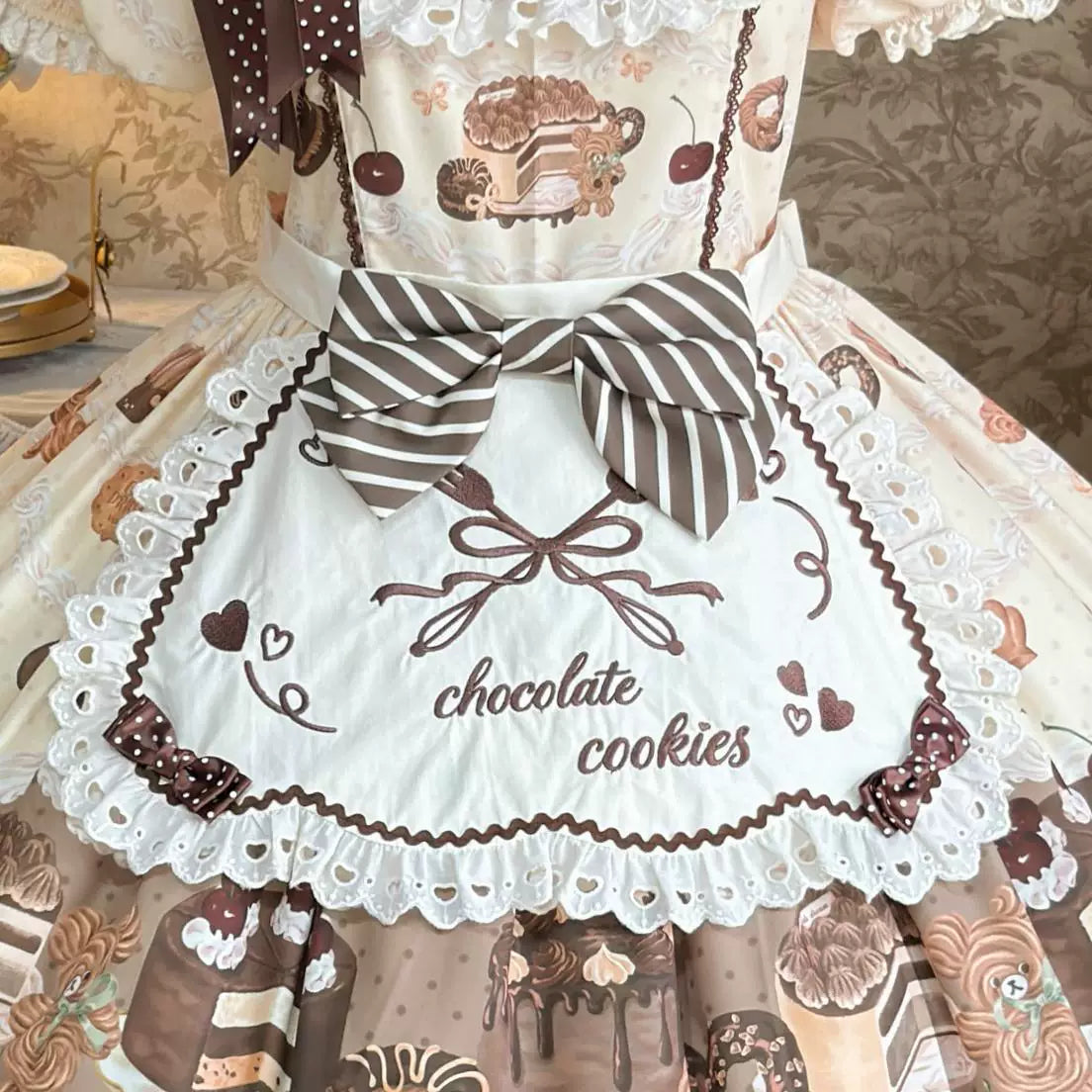 Cocoa Baker - Old School Lolita Dessert Printed OP & JSK Dress with Embroidery (L M S XL / Pre-order) 45486:850984