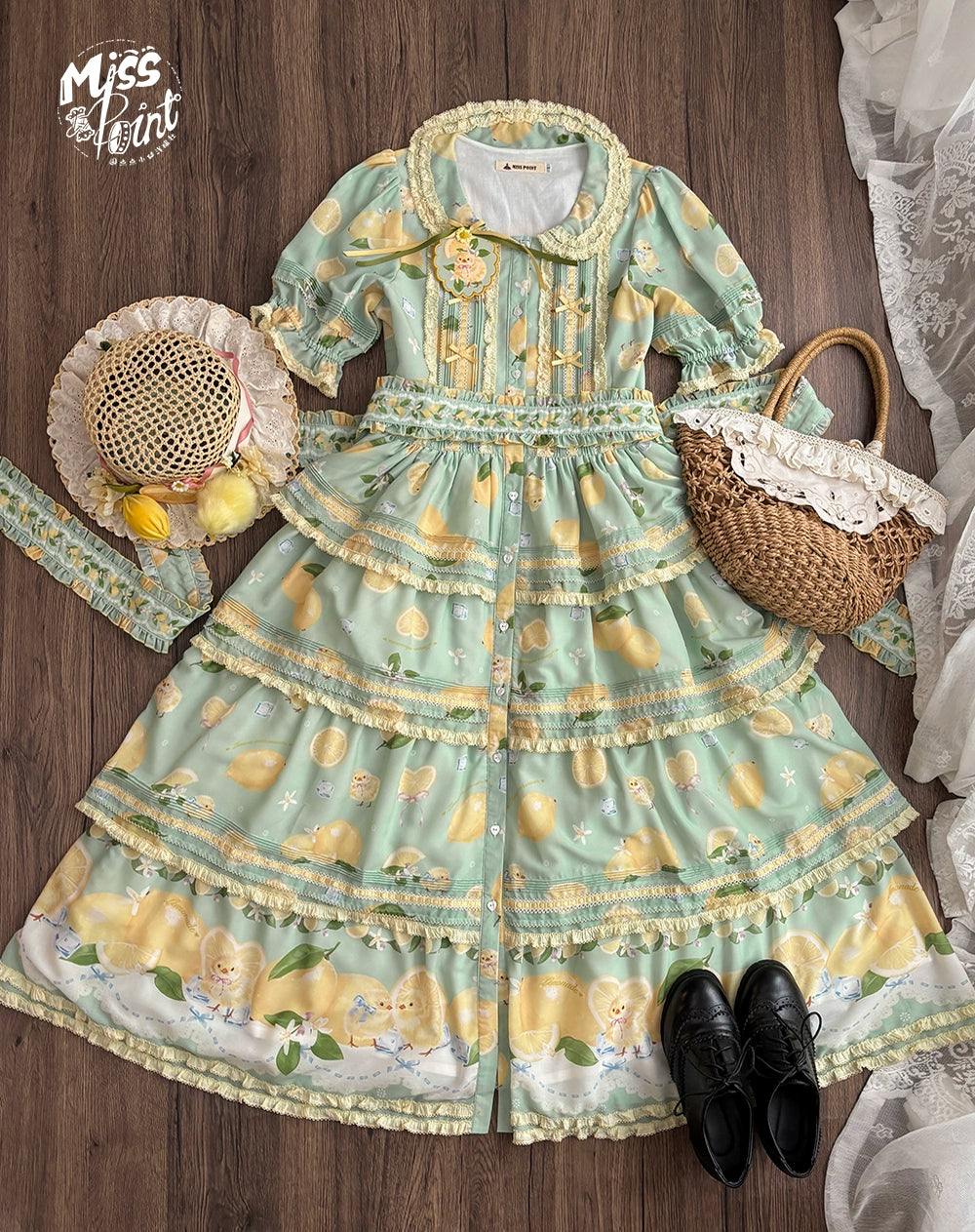 Miss Point - Lemon Chick - Country Lolita Printed OP With Button Front 42984:760429