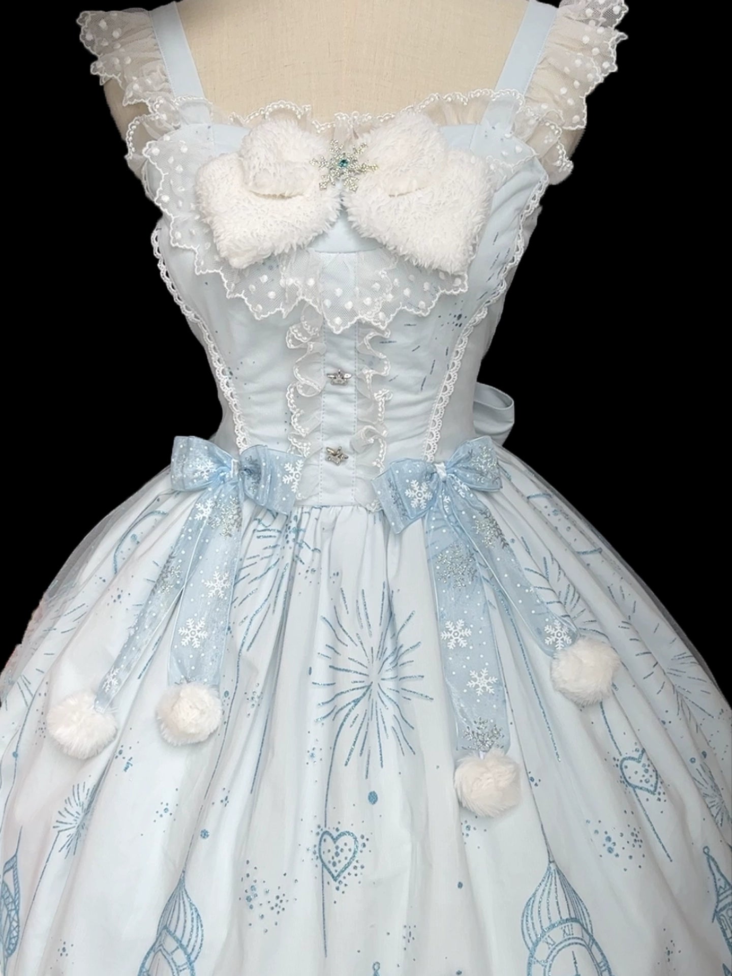 ZhiJinYuan - Snow Castle - Winter Sweet Lolita JSK Cape Dress, Blue Castle Print 44107:796447
