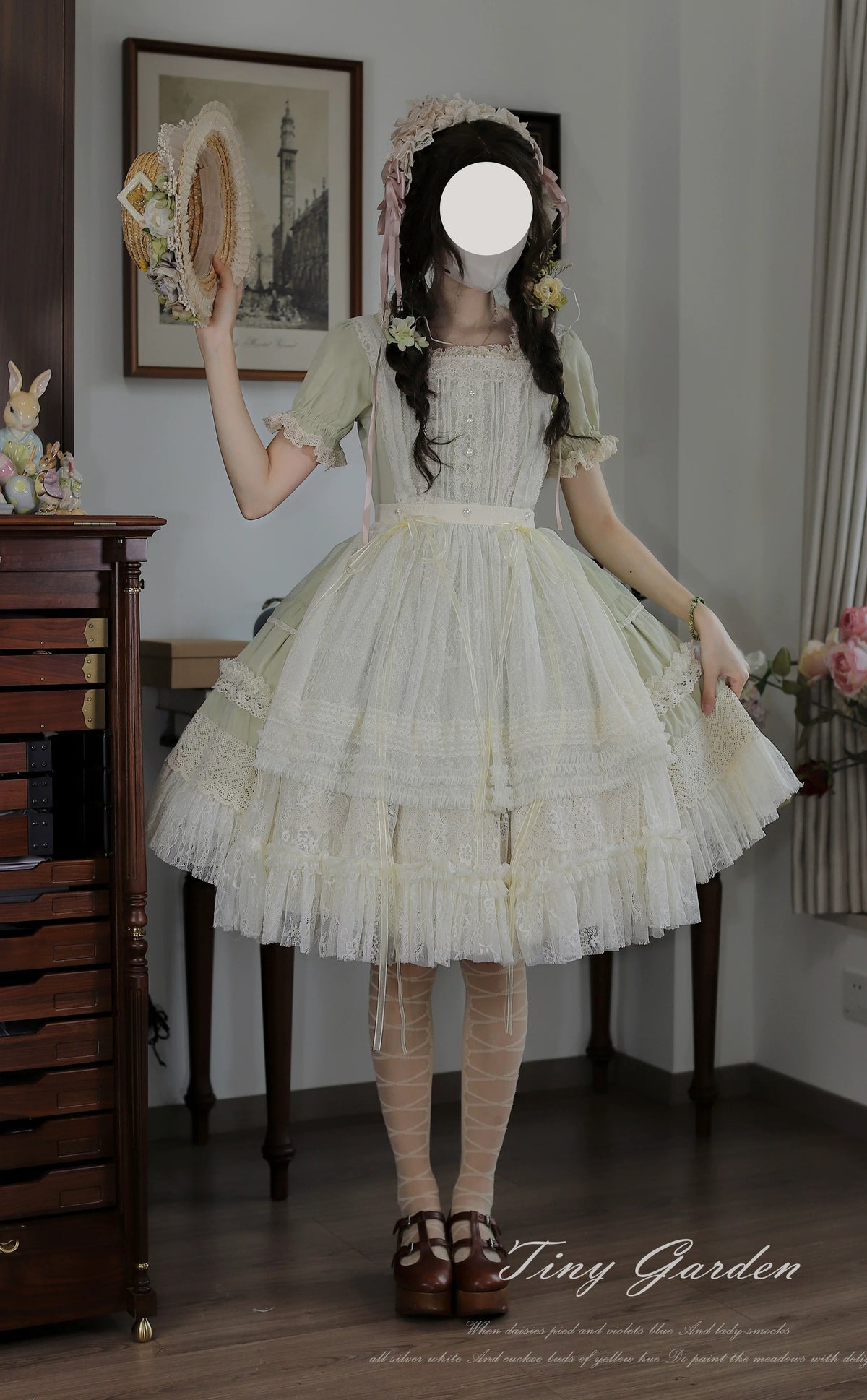 Garden Jardin - Cotton Classic Lolita OP Dress With Tiered Ruffles 45927:868618