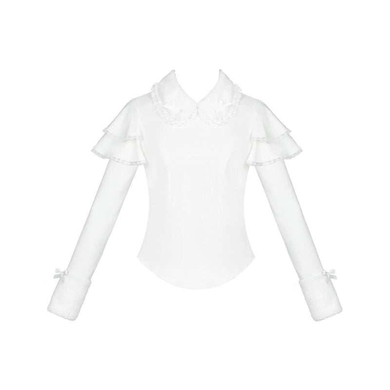 With PUJI - Sweet Lolita Innerwear Autumn and Winter Lolita Sweater White Knit Innerwear S