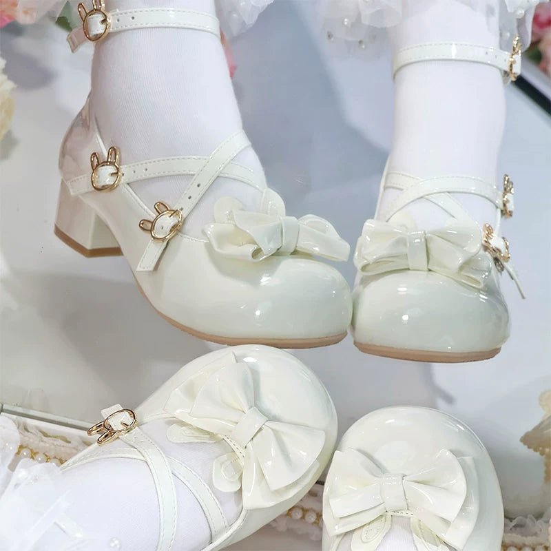 Baby Bunny - Sweet Lolita Chunky Heels Shoes, Bunny Accent Patent White 34