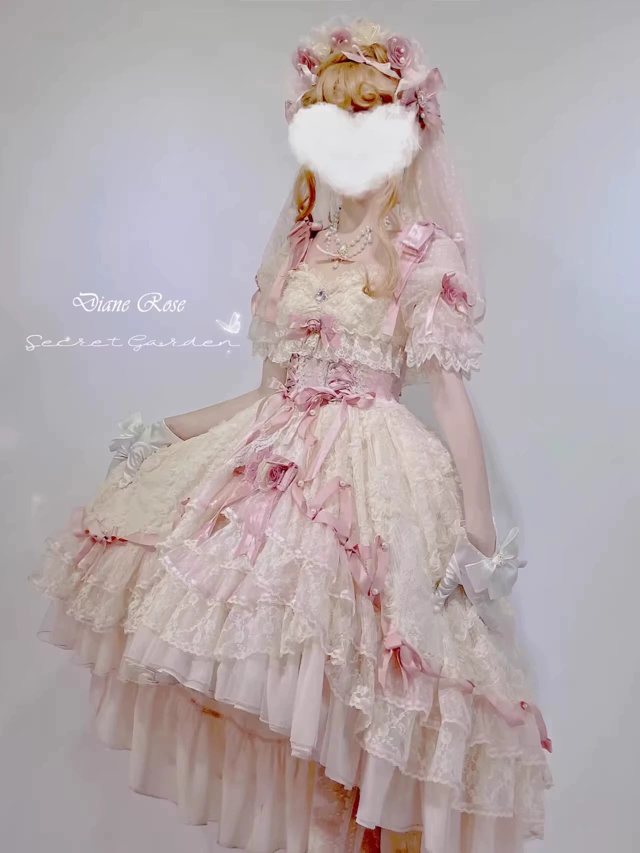 MieYe - Diana Rose - Bridal Lolita Dress Short Wedding OP with Accessories 41638:708630