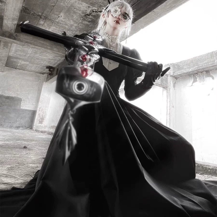 Wanqingyuan - Halloween Gothic Lolita OP Nun Style Long Sleeve Dress