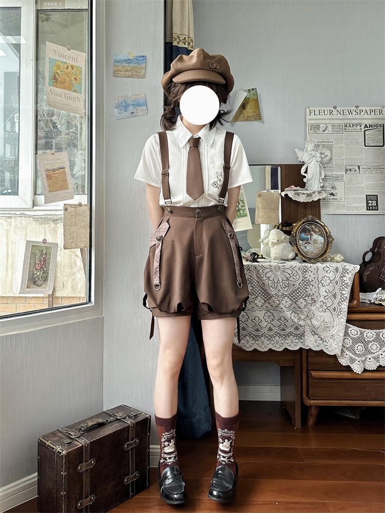 Letters from Unknown Star - Ouji Lolita Brown Short Set S suspender shorts