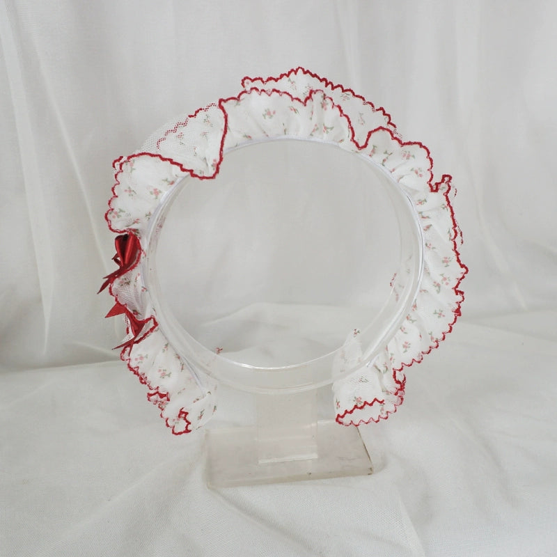 MaoJiang Handmade - Sweet Lolita Headdress Ruffled Design Lolita KC Red KC only