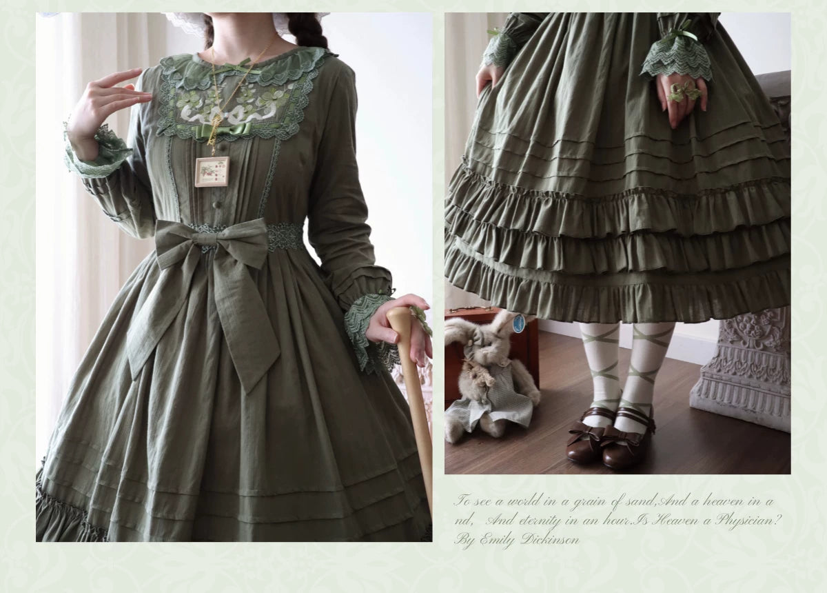 Maiden Nelly - Classic Lolita OP Dress, Embroidered Flowers