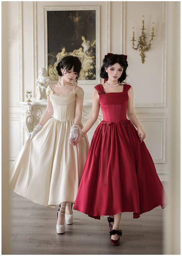 For Beloved - Classic Lolita Satin JSK Dress Set, Fishbone Waist