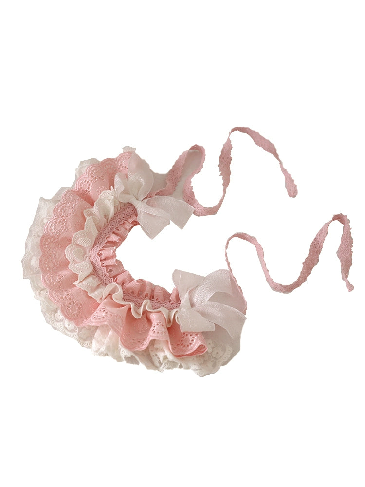 Xiaogui - Sweet Lolita Headdress Pink & White Lace Hairband