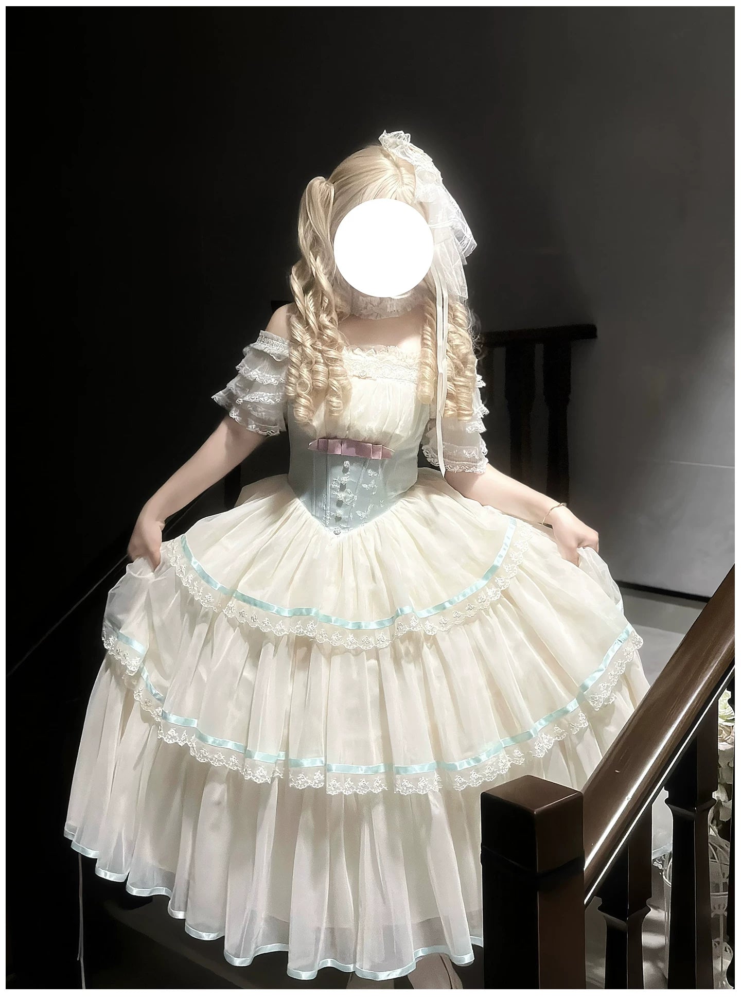 Sea Salt Soda - Classic Lolita Adjustable Corset JSK Dress, Tiered Tulle Hem 45257:856357