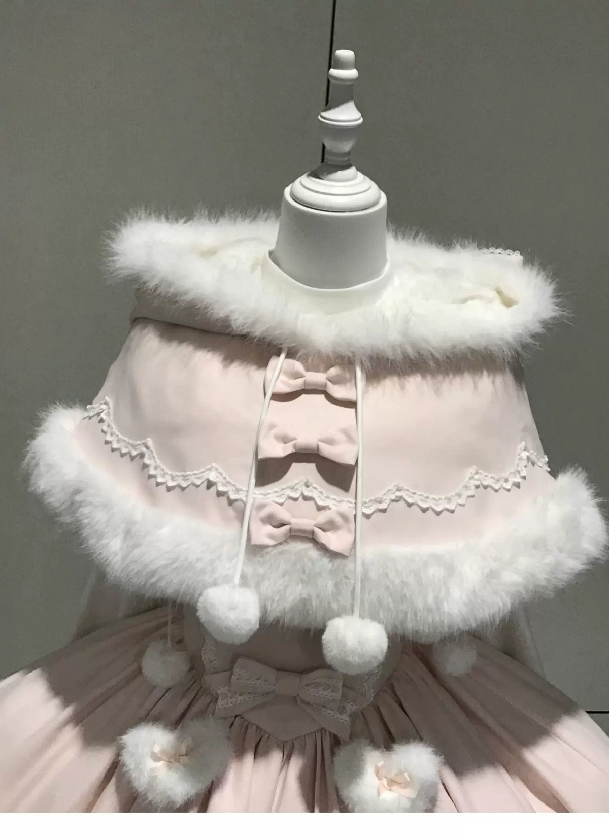 Sweet Dream Bunny - Sweet Lolita Cape & JSK Dress Set, Faux Fur Bunny Ear
