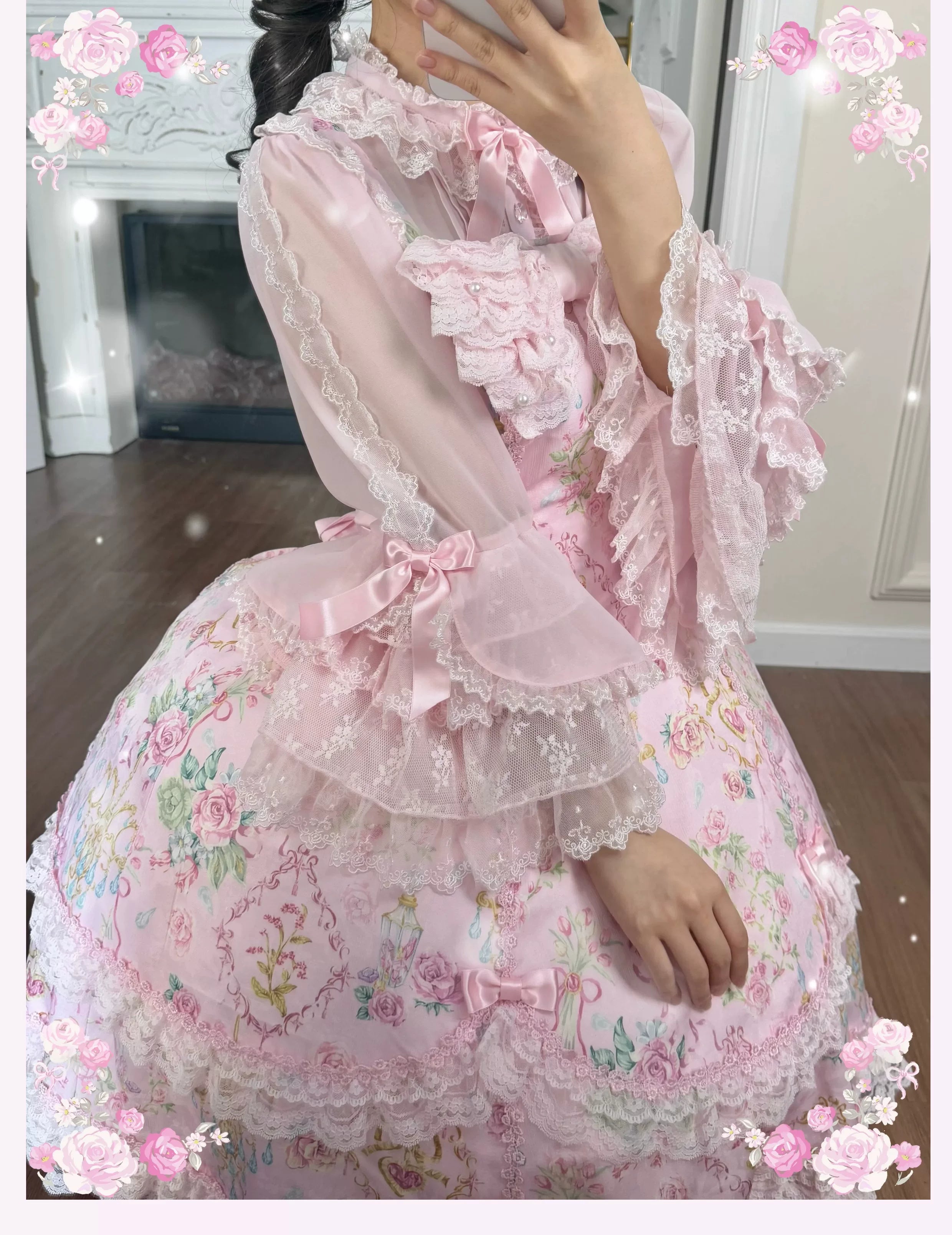 Spring 2025 - Old School Lolita Floral Print JSK Dress, Doll-Like OP 45247:842738
