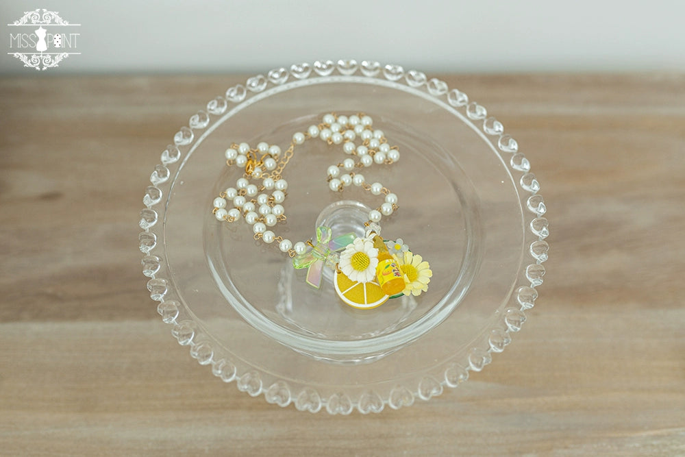 Miss Point~Daisy Lemon~Kawaii Lolita Lemon and Flowers Accessory lemonade necklace  