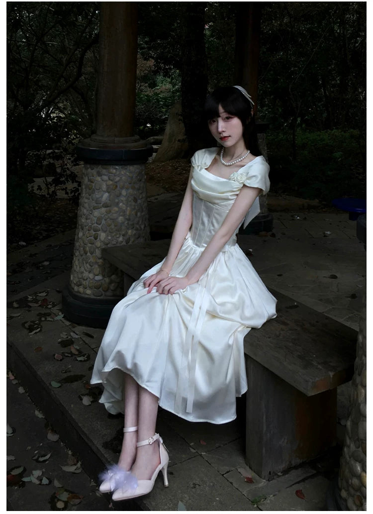 For Beloved - Classic Lolita Satin JSK Dress Set, Fishbone Waist 45039:835155