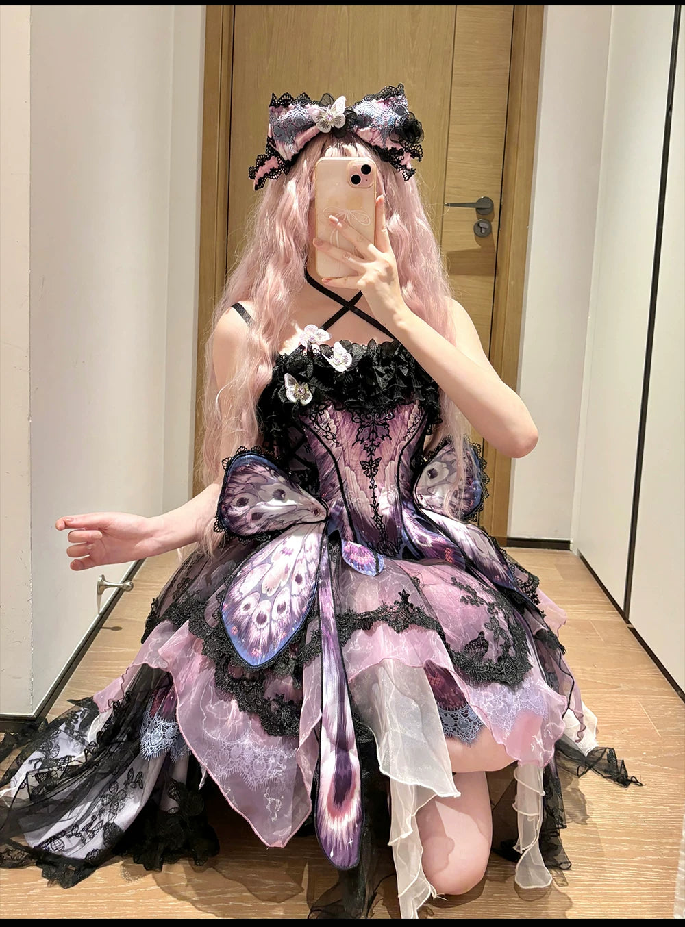Dead Leaf Butterfly - Chiffon Gothic Lolita JSK, Irregular Tiered Skirt