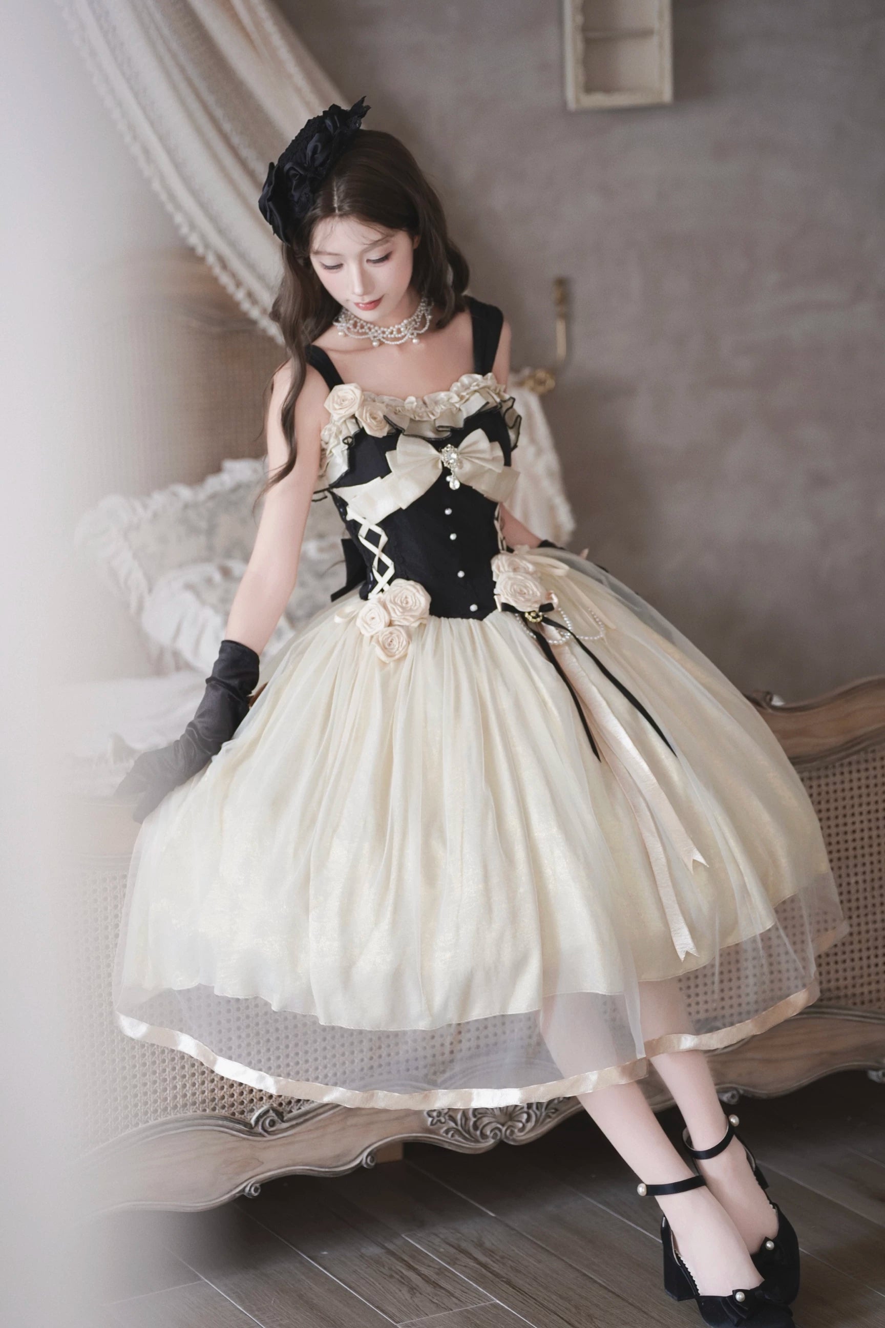 Paris Souvenir - Classic Lolita Corset JSK Dress with 3D Rose Decor