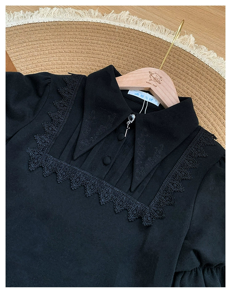 With PUJI - The Vow - Solid Lolita Sweater, Juliet Sleeve, Pointed Collar