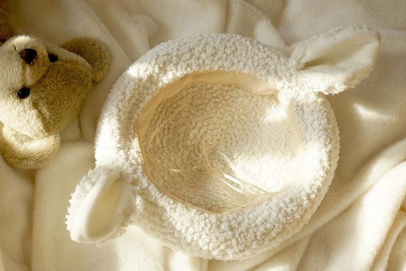 MAID - Kawaii Lolita Berets Sheep Ear Handmade Fleece Headwear Pure white