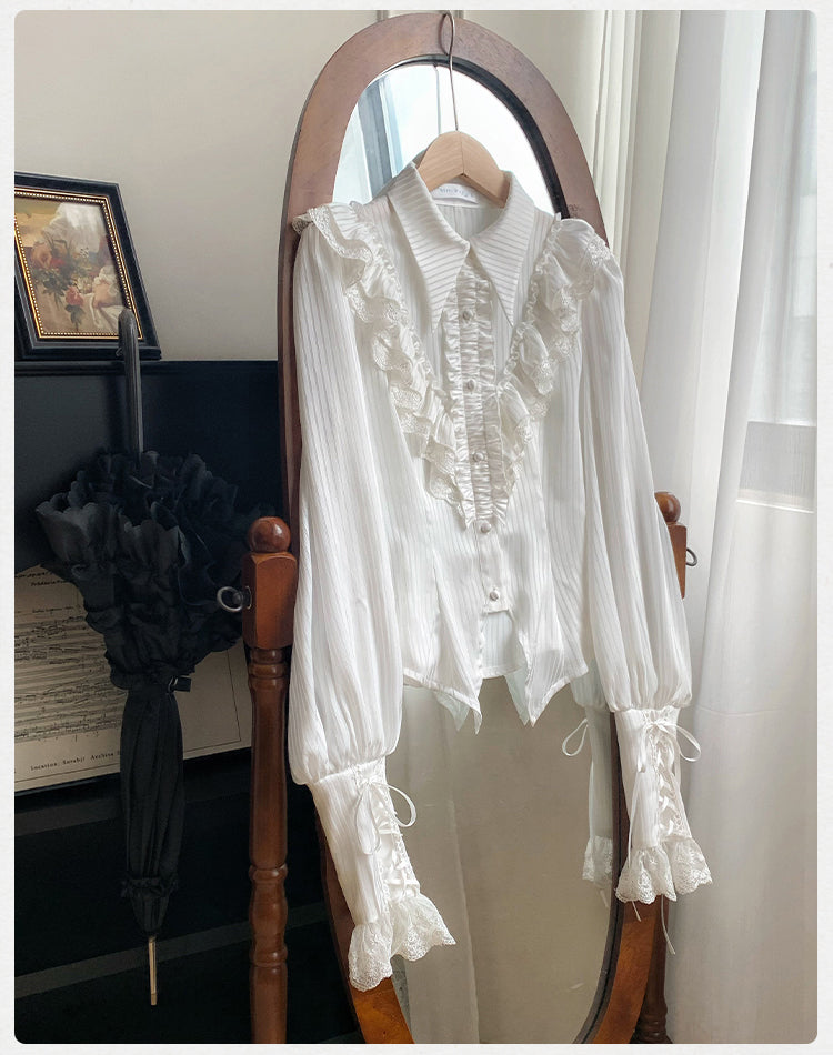 With PUJI - Charlotte - Elegant Lolita Blouse Summer Shirt with Lantern Sleeves White Blouse Only - in stock S